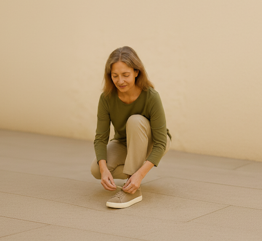 Mujer agachada atándose los cordones